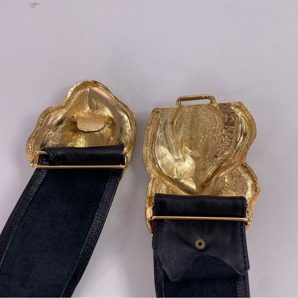 80s Black & Gold Oyster Statement Buckle Belt - Picture 7 of 15
